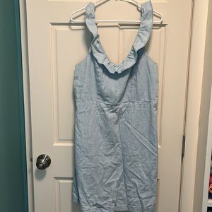 Light Blue Sleeveless Ruffle Linen Dress
